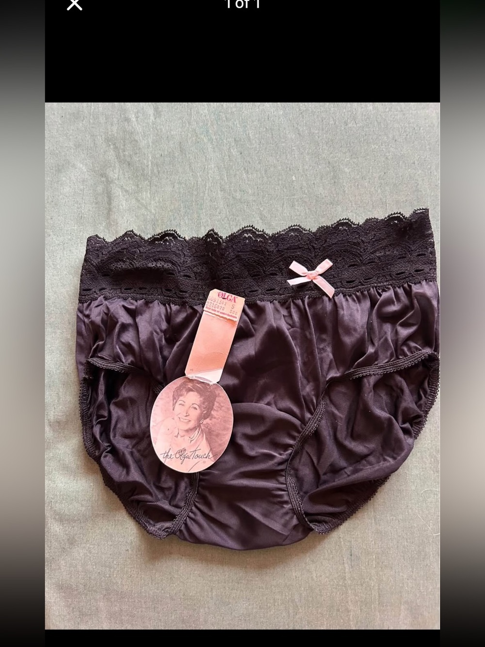 Olga Black Lace-Trim Satin Briefs with Bow